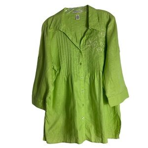 CARROLL REED Woman 100% Linen Lime Button-Down Shirt Size 1X